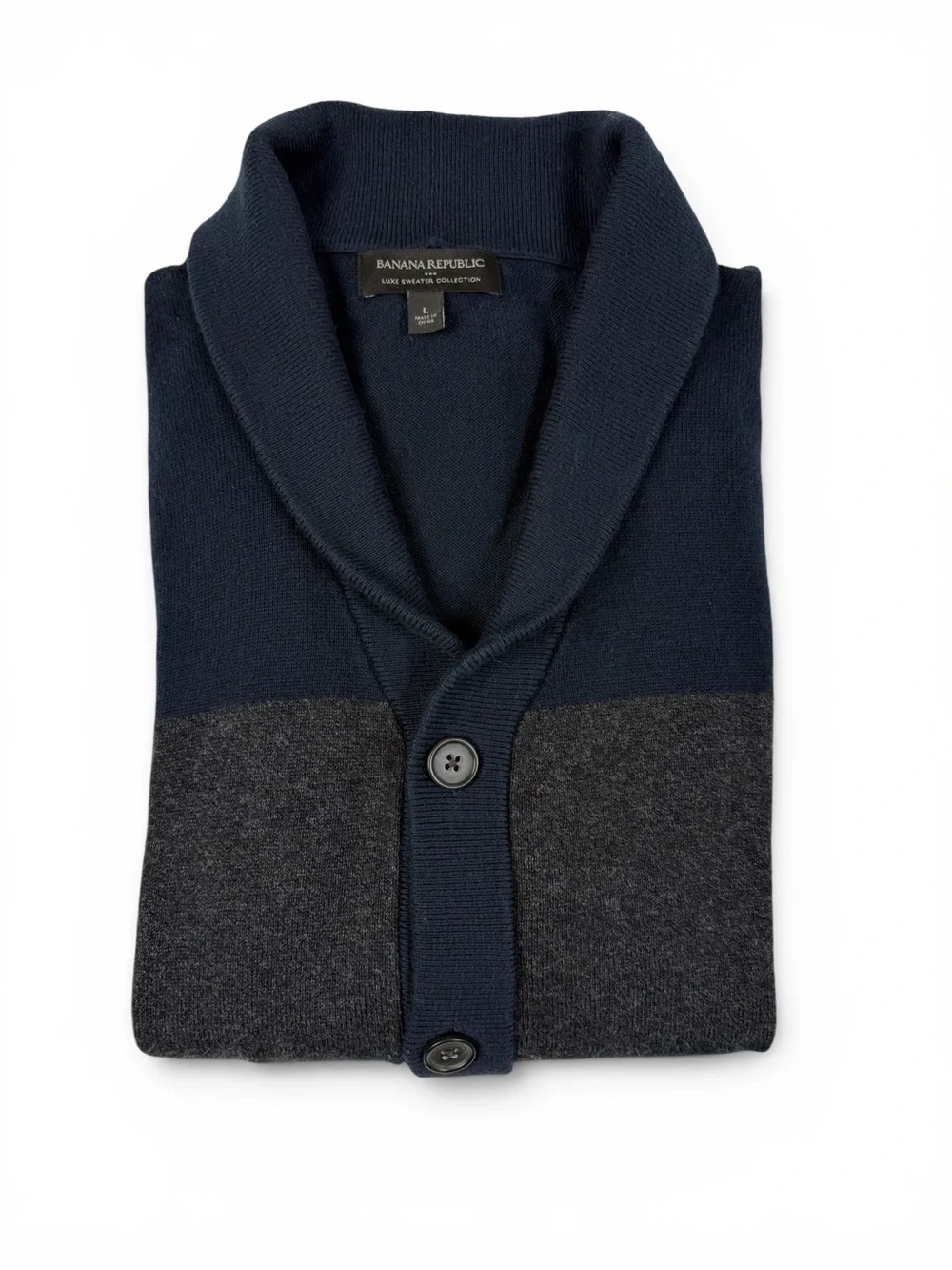 Banana Republic Navy Shawl Collar Cardigan Charcoal Stripe Men’s Large